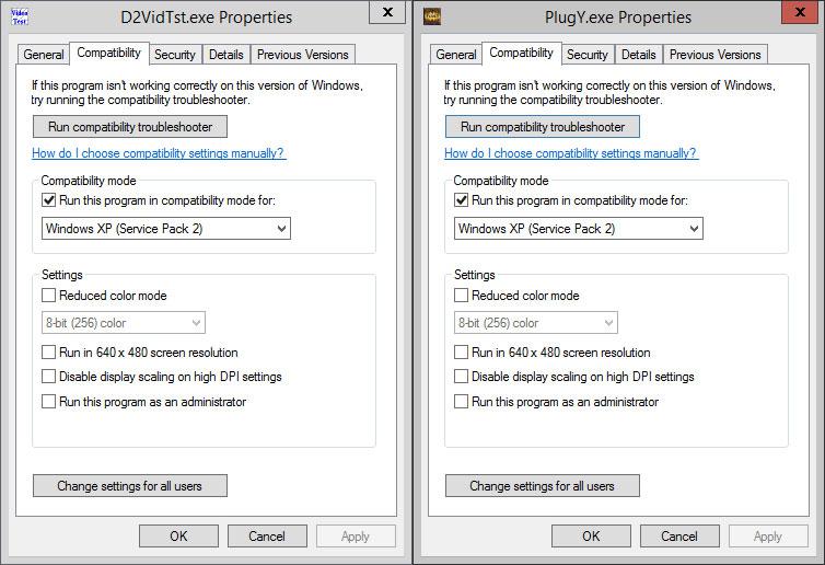Compability settings for D2VidTst.exe and PlugY