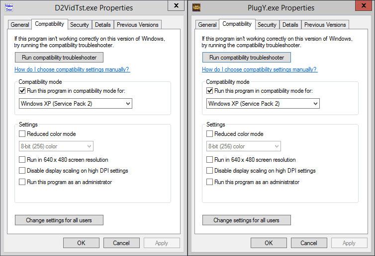 Настройки совместимости D2VidTst.exe и PlugY